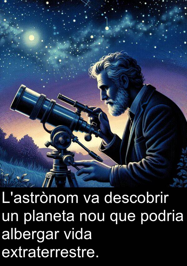 albergar: L'astrònom va descobrir un planeta nou que podria albergar vida extraterrestre.