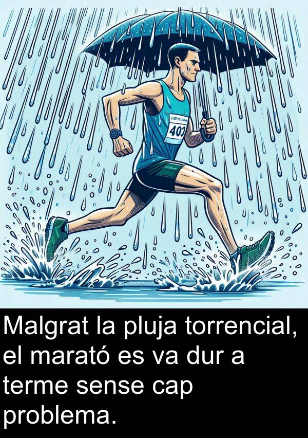 cap: Malgrat la pluja torrencial, el marató es va dur a terme sense cap problema.