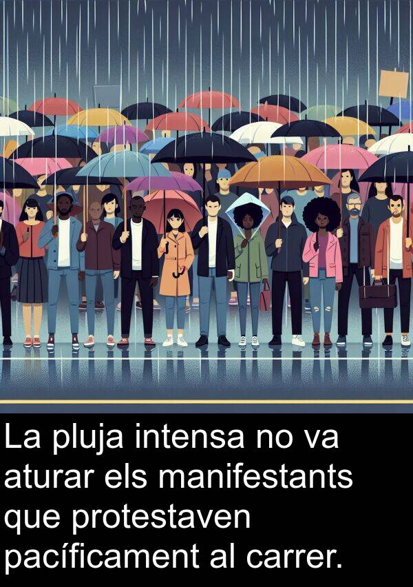 carrer: La pluja intensa no va aturar els manifestants que protestaven pacíficament al carrer.