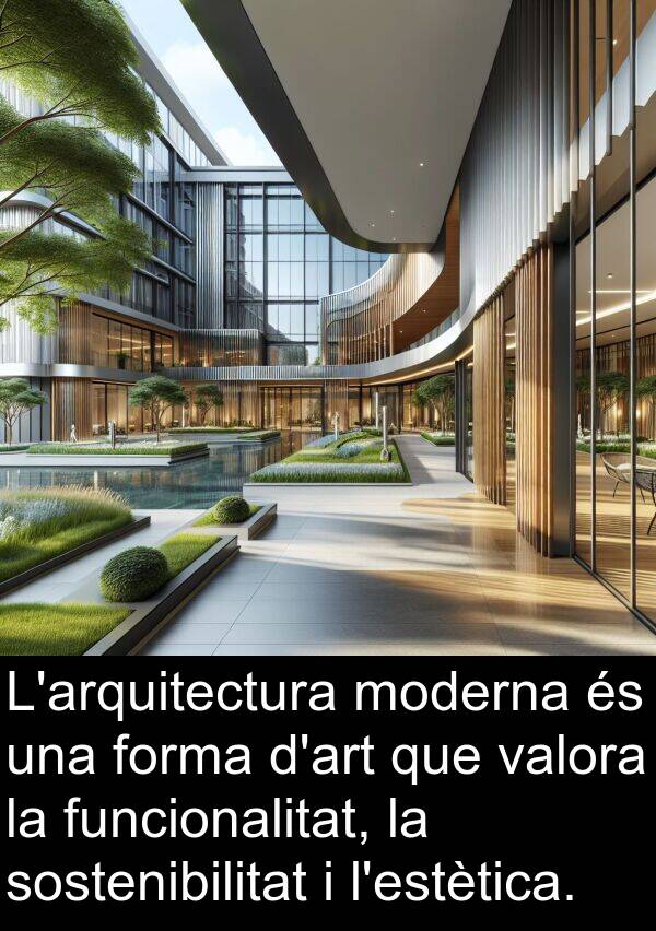 valora: L'arquitectura moderna és una forma d'art que valora la funcionalitat, la sostenibilitat i l'estètica.