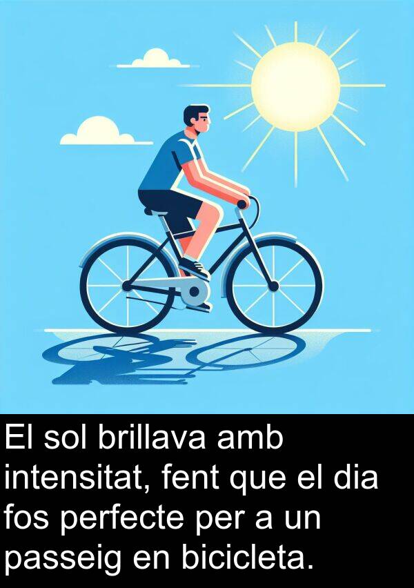 bicicleta: El sol brillava amb intensitat, fent que el dia fos perfecte per a un passeig en bicicleta.