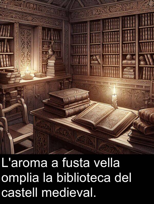 castell: L'aroma a fusta vella omplia la biblioteca del castell medieval.