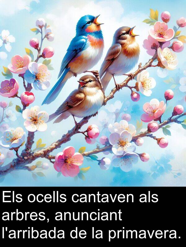 ocells: Els ocells cantaven als arbres, anunciant l'arribada de la primavera.