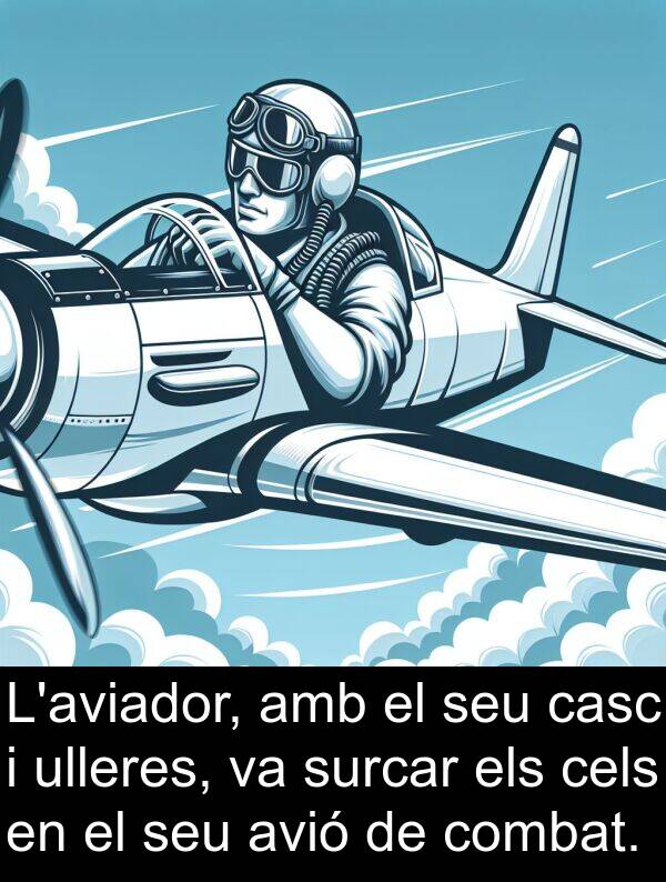 casc: L'aviador, amb el seu casc i ulleres, va surcar els cels en el seu avió de combat.