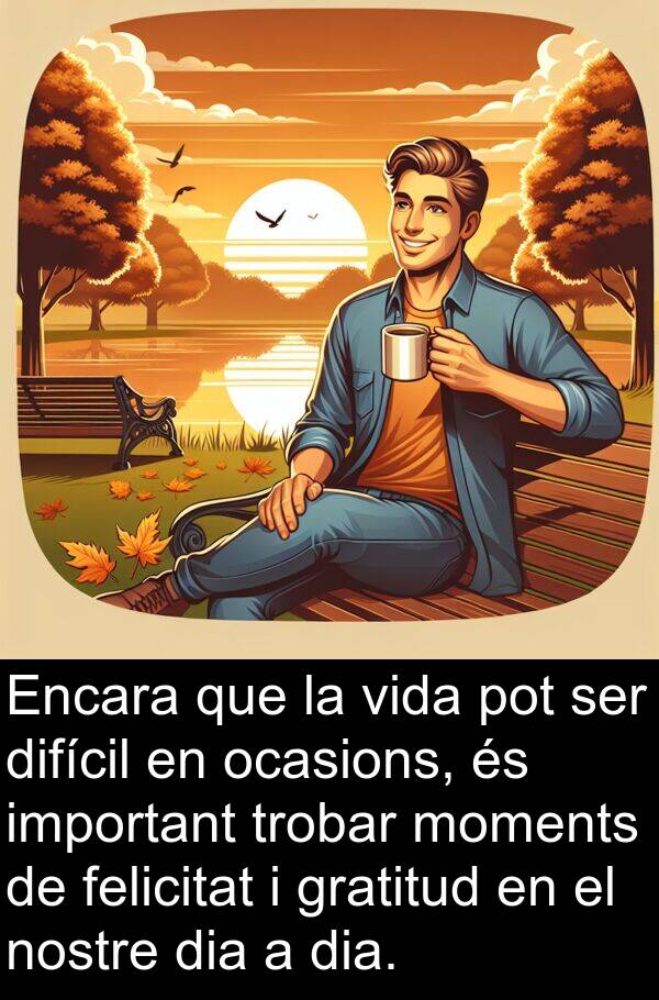 ocasions: Encara que la vida pot ser difícil en ocasions, és important trobar moments de felicitat i gratitud en el nostre dia a dia.