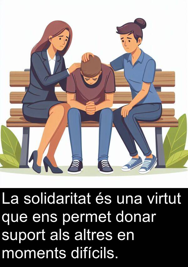 permet: La solidaritat és una virtut que ens permet donar suport als altres en moments difícils.