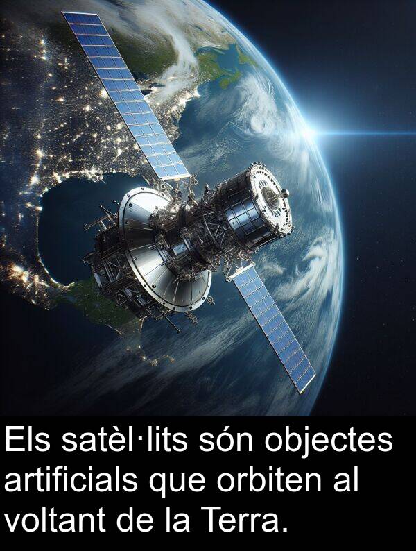 orbiten: Els satèl·lits són objectes artificials que orbiten al voltant de la Terra.