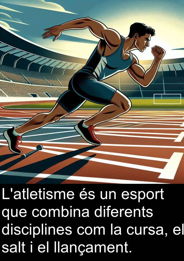 llançament: L'atletisme és un esport que combina diferents disciplines com la cursa, el salt i el llançament.