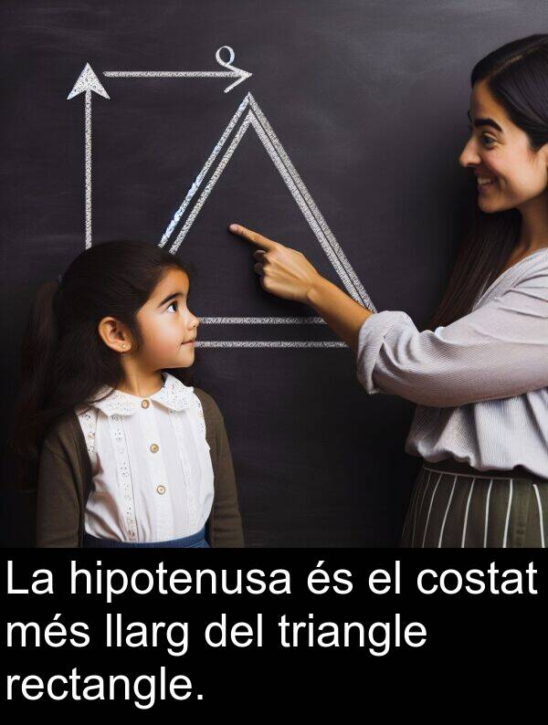 llarg: La hipotenusa és el costat més llarg del triangle rectangle.