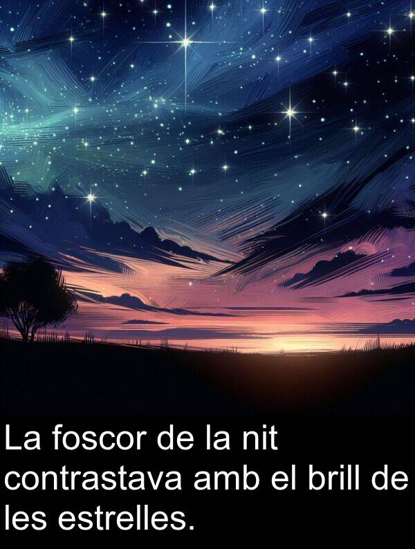 brill: La foscor de la nit contrastava amb el brill de les estrelles.