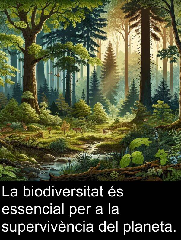 biodiversitat: La biodiversitat és essencial per a la supervivència del planeta.