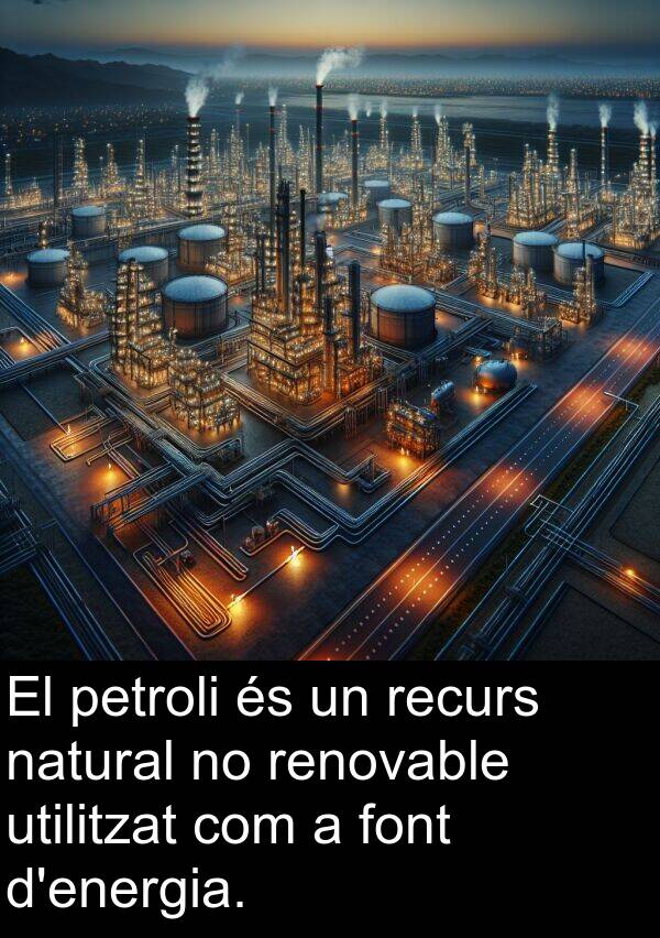 utilitzat: El petroli és un recurs natural no renovable utilitzat com a font d'energia.