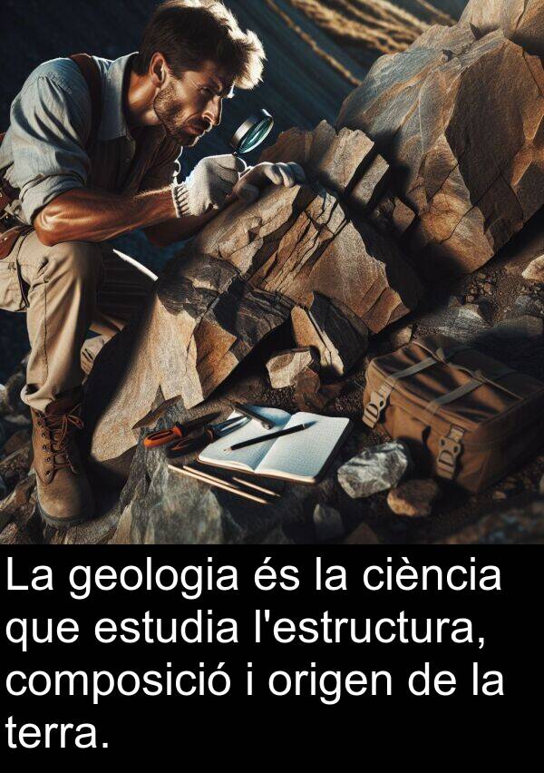 origen: La geologia és la ciència que estudia l'estructura, composició i origen de la terra.