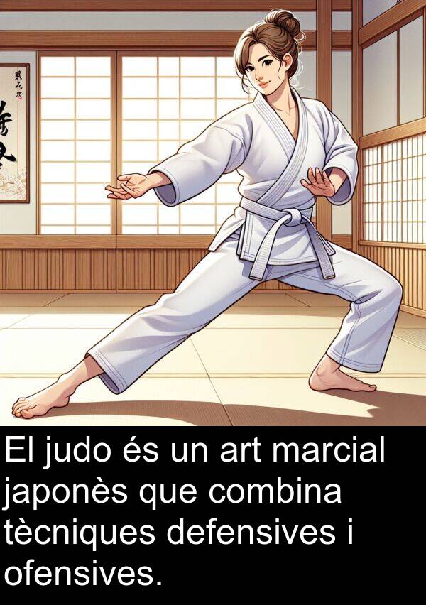 japonès: El judo és un art marcial japonès que combina tècniques defensives i ofensives.