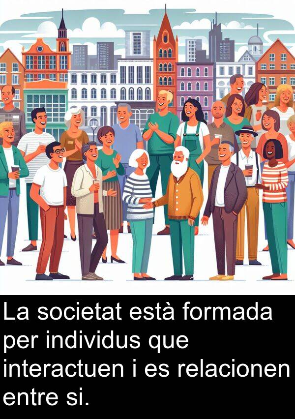 formada: La societat està formada per individus que interactuen i es relacionen entre si.