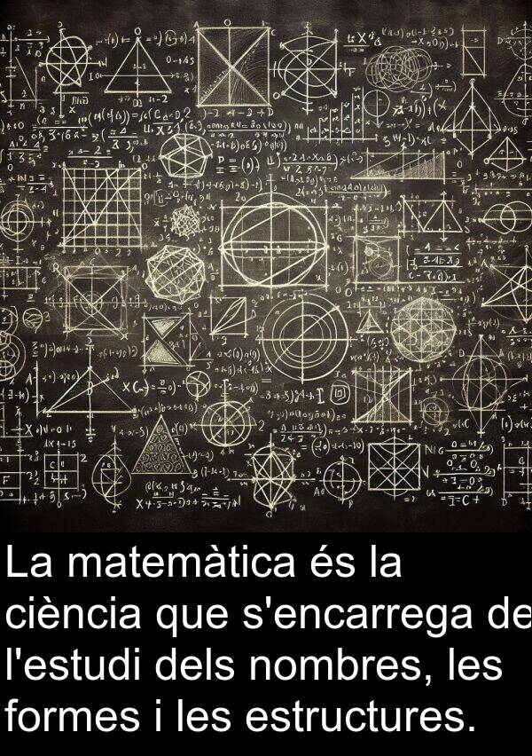 nombres: La matemàtica és la ciència que s'encarrega de l'estudi dels nombres, les formes i les estructures.