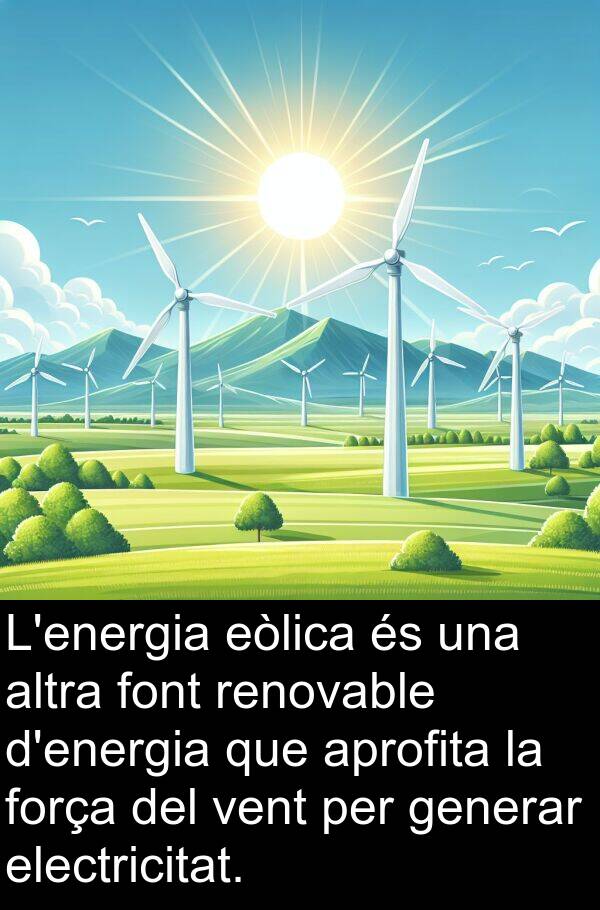 font: L'energia eòlica és una altra font renovable d'energia que aprofita la força del vent per generar electricitat.