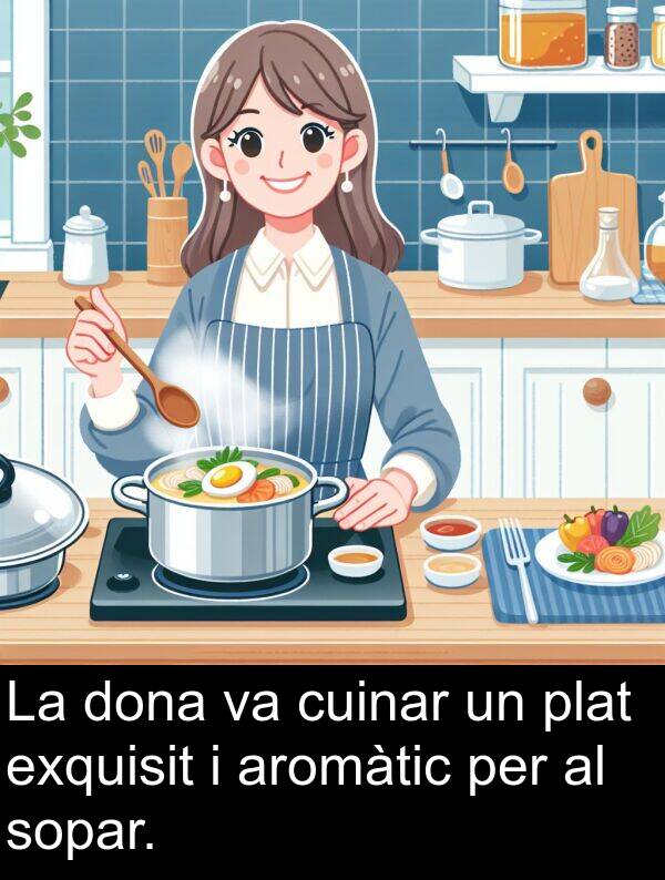 plat: La dona va cuinar un plat exquisit i aromàtic per al sopar.