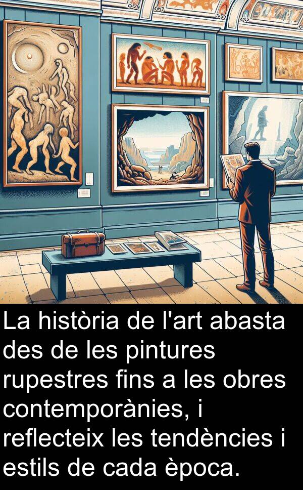 abasta: La història de l'art abasta des de les pintures rupestres fins a les obres contemporànies, i reflecteix les tendències i estils de cada època.