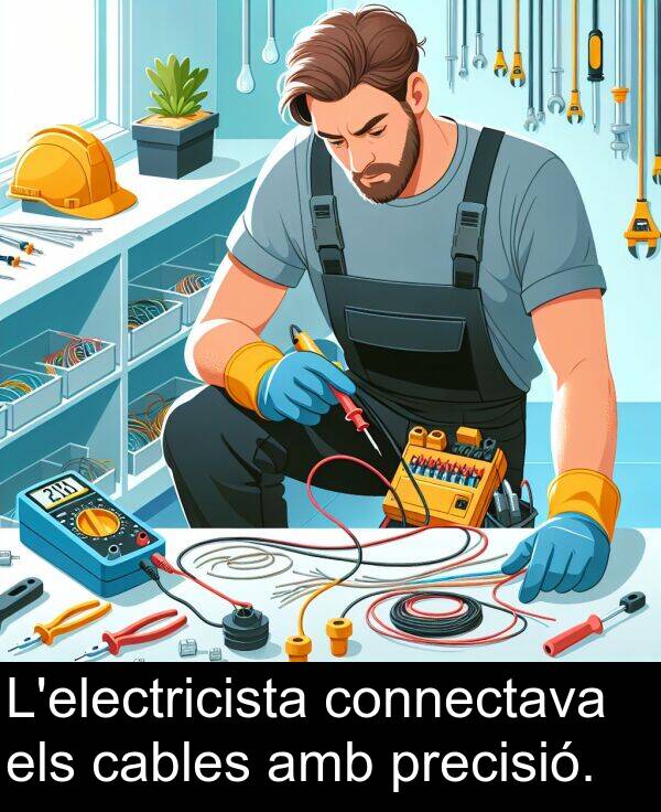 els: L'electricista connectava els cables amb precisió.