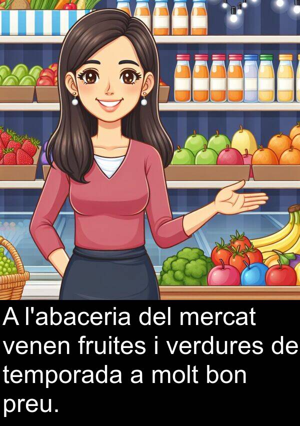 bon: A l'abaceria del mercat venen fruites i verdures de temporada a molt bon preu.