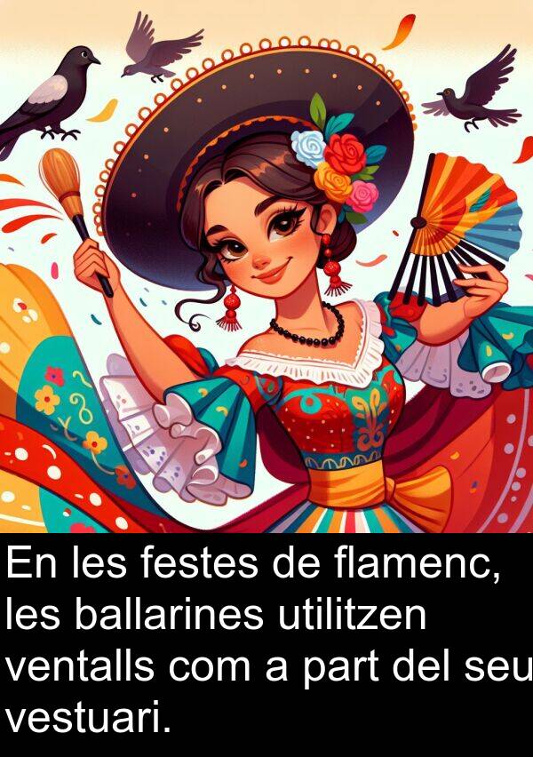 utilitzen: En les festes de flamenc, les ballarines utilitzen ventalls com a part del seu vestuari.