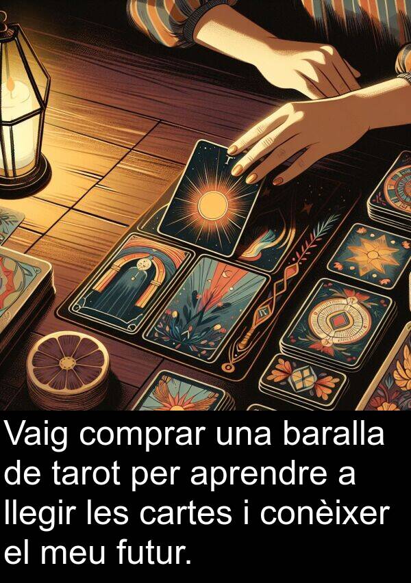 cartes: Vaig comprar una baralla de tarot per aprendre a llegir les cartes i conèixer el meu futur.