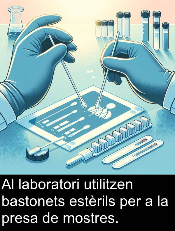 laboratori: Al laboratori utilitzen bastonets estèrils per a la presa de mostres.