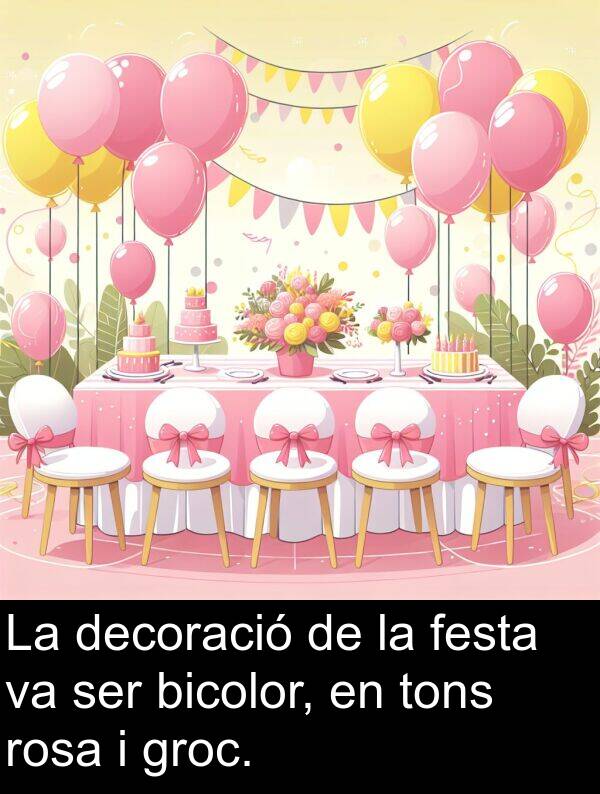 decoració: La decoració de la festa va ser bicolor, en tons rosa i groc.