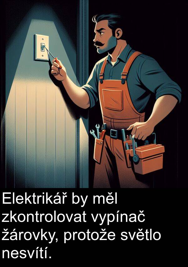 měl: Elektrikář by měl zkontrolovat vypínač žárovky, protože světlo nesvítí.