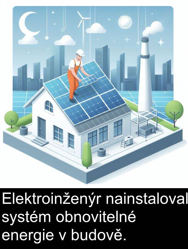 obnovitelné: Elektroinženýr nainstaloval systém obnovitelné energie v budově.