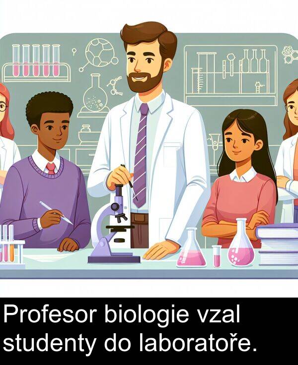 laboratoře: Profesor biologie vzal studenty do laboratoře.