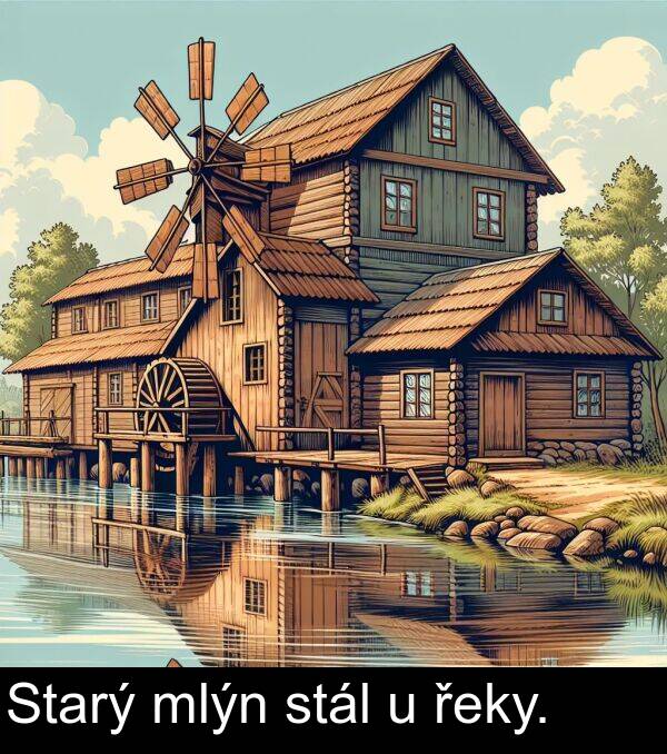 řeky: Starý mlýn stál u řeky.