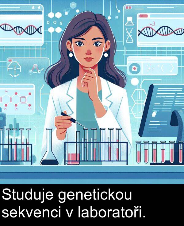 laboratoři: Studuje genetickou sekvenci v laboratoři.