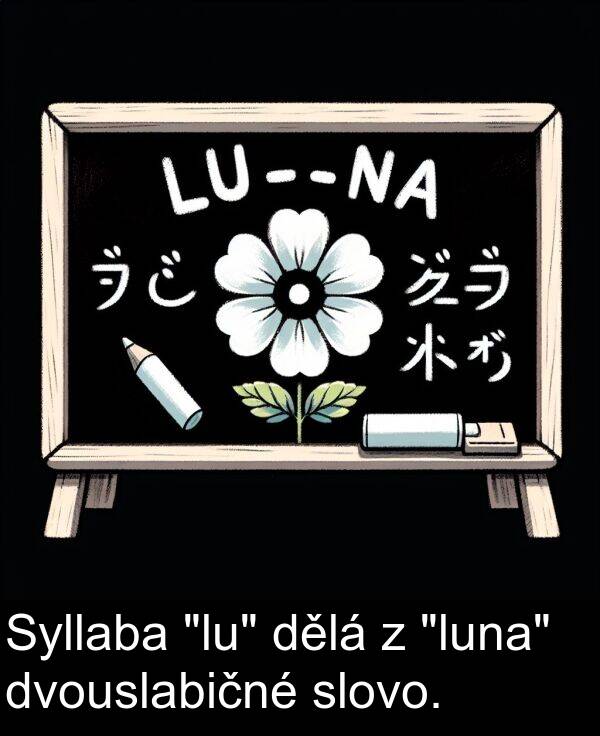 dělá: Syllaba "lu" dělá z "luna" dvouslabičné slovo.