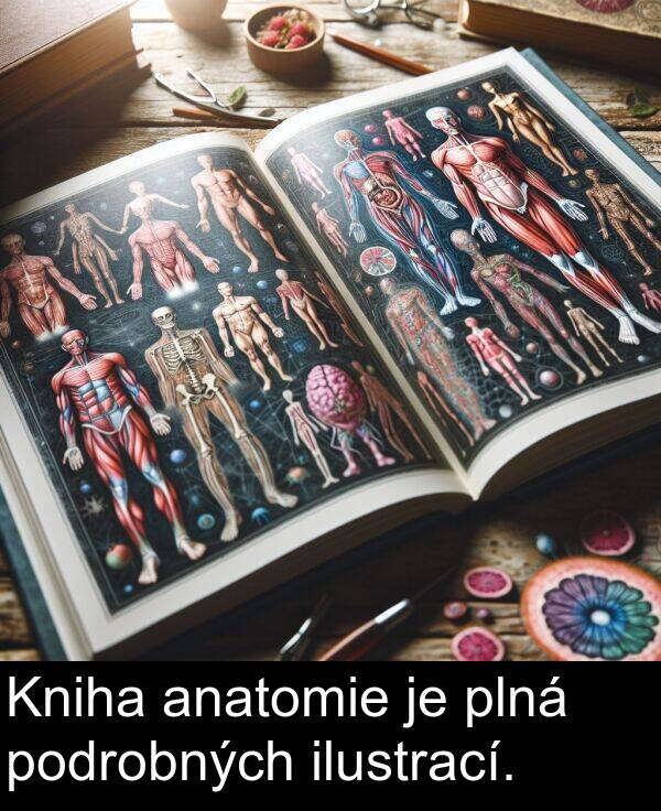 ilustrací: Kniha anatomie je plná podrobných ilustrací.