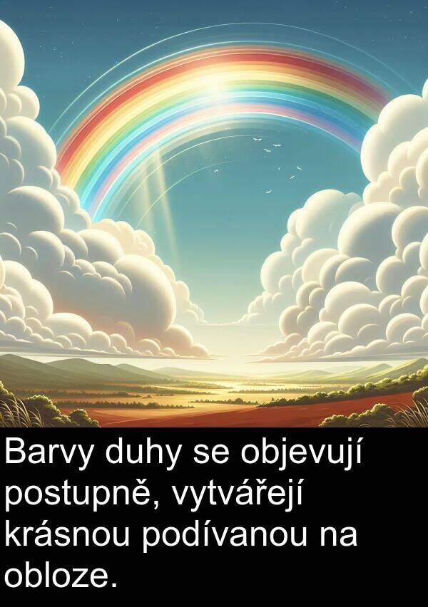 objevují: Barvy duhy se objevují postupně, vytvářejí krásnou podívanou na obloze.