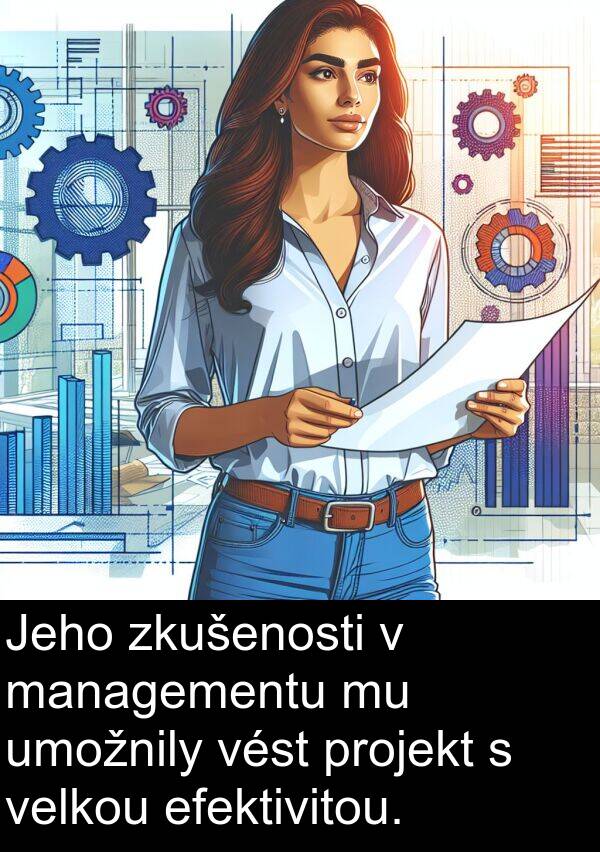 managementu: Jeho zkušenosti v managementu mu umožnily vést projekt s velkou efektivitou.