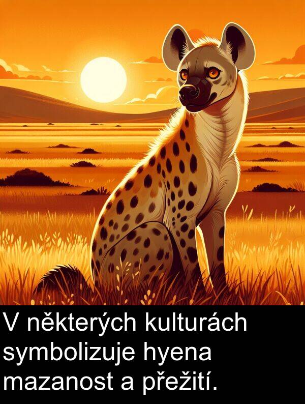 přežití: V některých kulturách symbolizuje hyena mazanost a přežití.