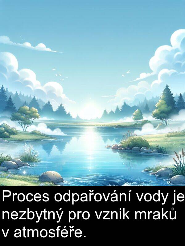 nezbytný: Proces odpařování vody je nezbytný pro vznik mraků v atmosféře.