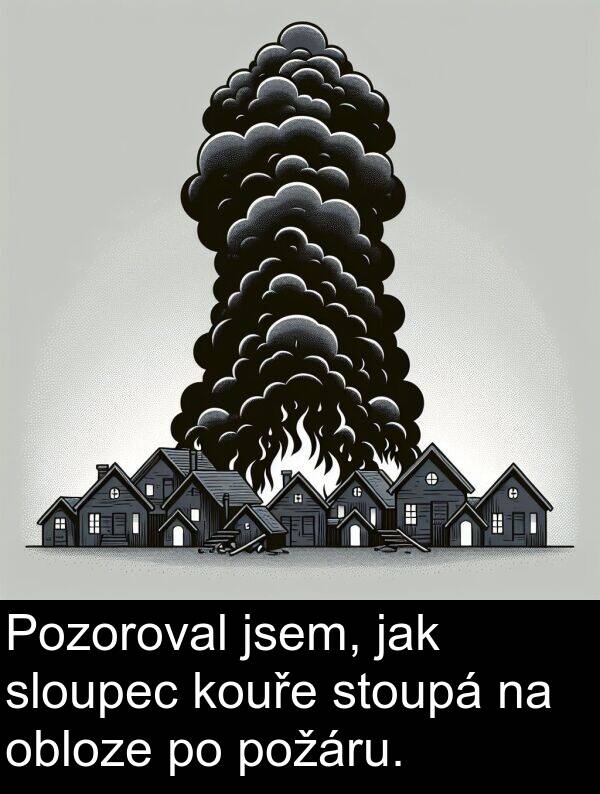 jak: Pozoroval jsem, jak sloupec kouře stoupá na obloze po požáru.