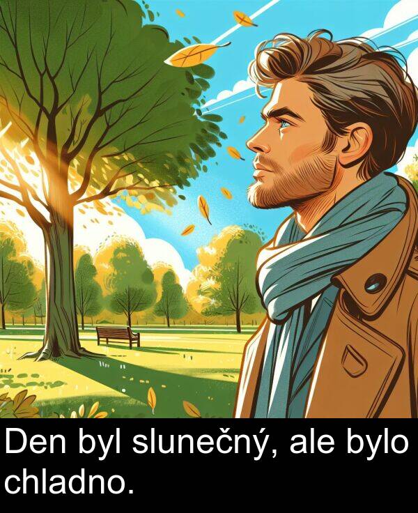 chladno: Den byl slunečný, ale bylo chladno.