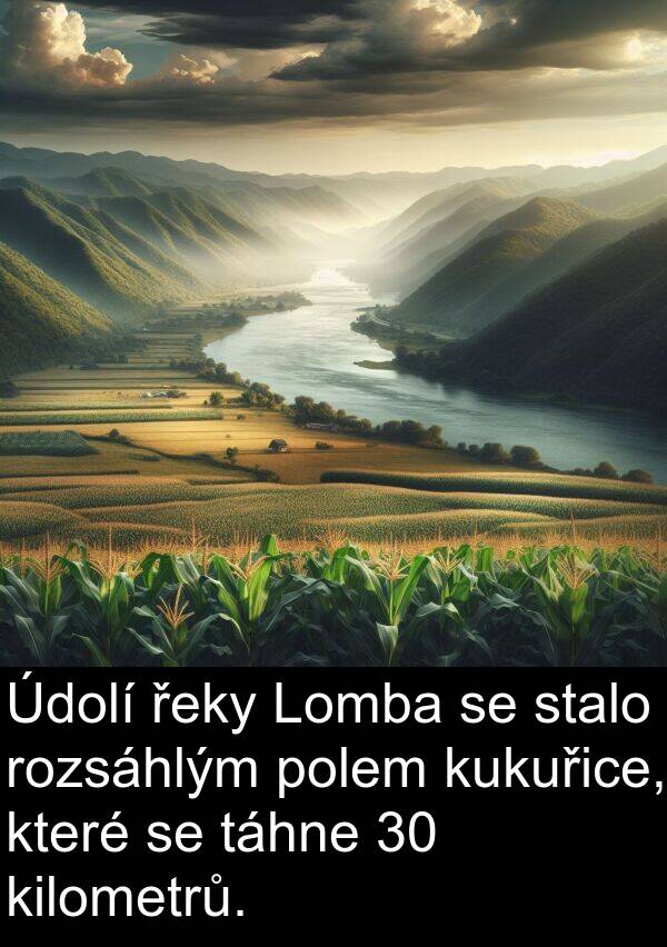 táhne: Údolí řeky Lomba se stalo rozsáhlým polem kukuřice, které se táhne 30 kilometrů.