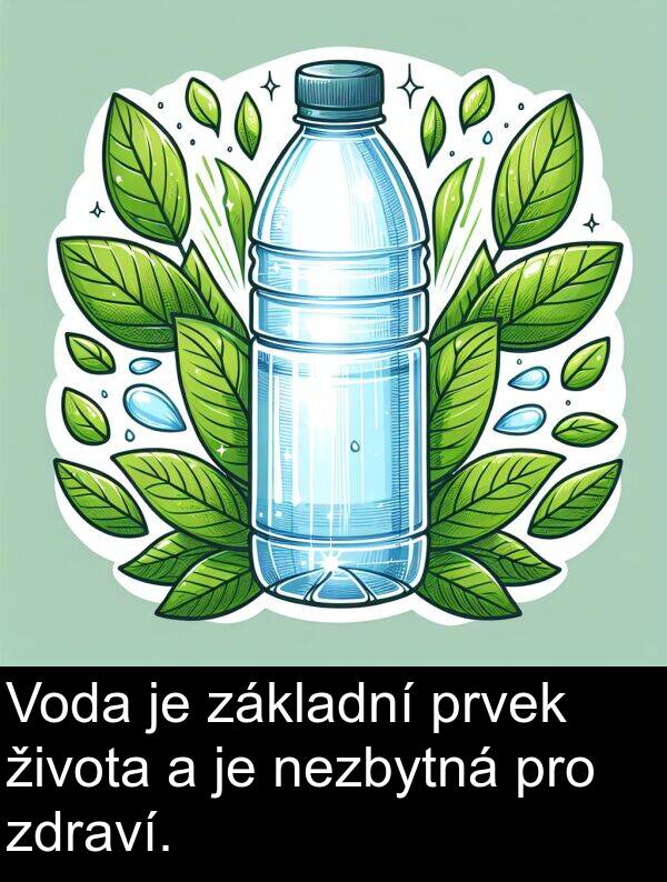 základní: Voda je základní prvek života a je nezbytná pro zdraví.