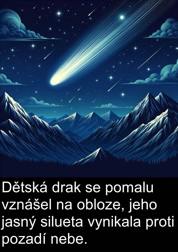 jasný: Dětská drak se pomalu vznášel na obloze, jeho jasný silueta vynikala proti pozadí nebe.