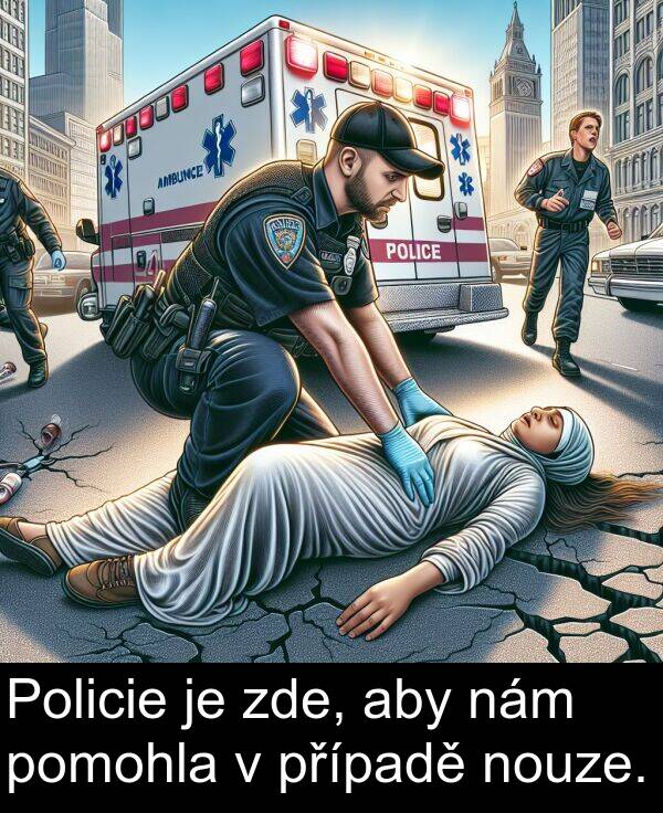 nám: Policie je zde, aby nám pomohla v případě nouze.