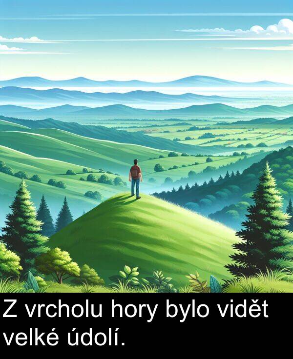 údolí: Z vrcholu hory bylo vidět velké údolí.