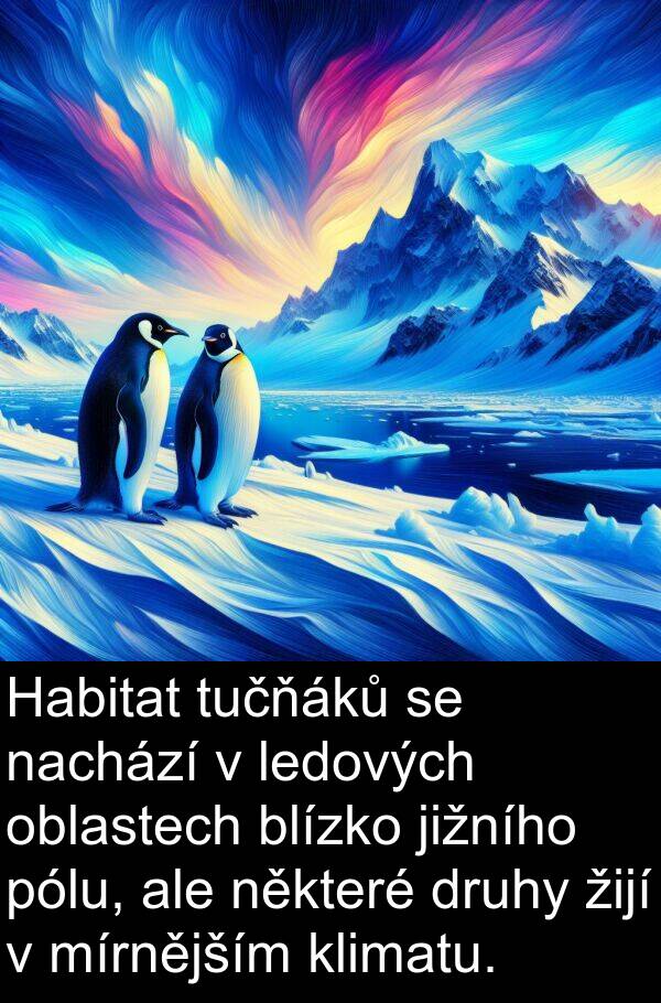 ledových: Habitat tučňáků se nachází v ledových oblastech blízko jižního pólu, ale některé druhy žijí v mírnějším klimatu.