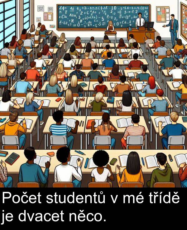 třídě: Počet studentů v mé třídě je dvacet něco.