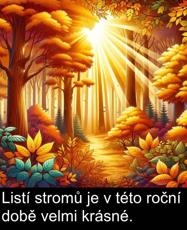 této: Listí stromů je v této roční době velmi krásné.